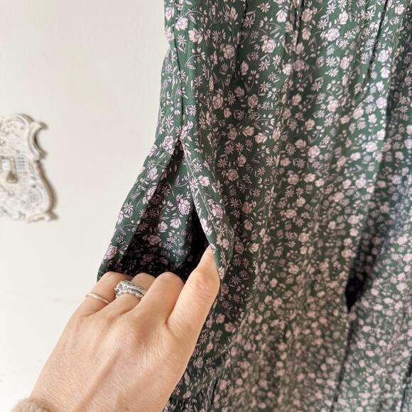 Amadi Green And Pink Floral Tiered Polo Summer Dress Pockets L - Picture 6 of 10